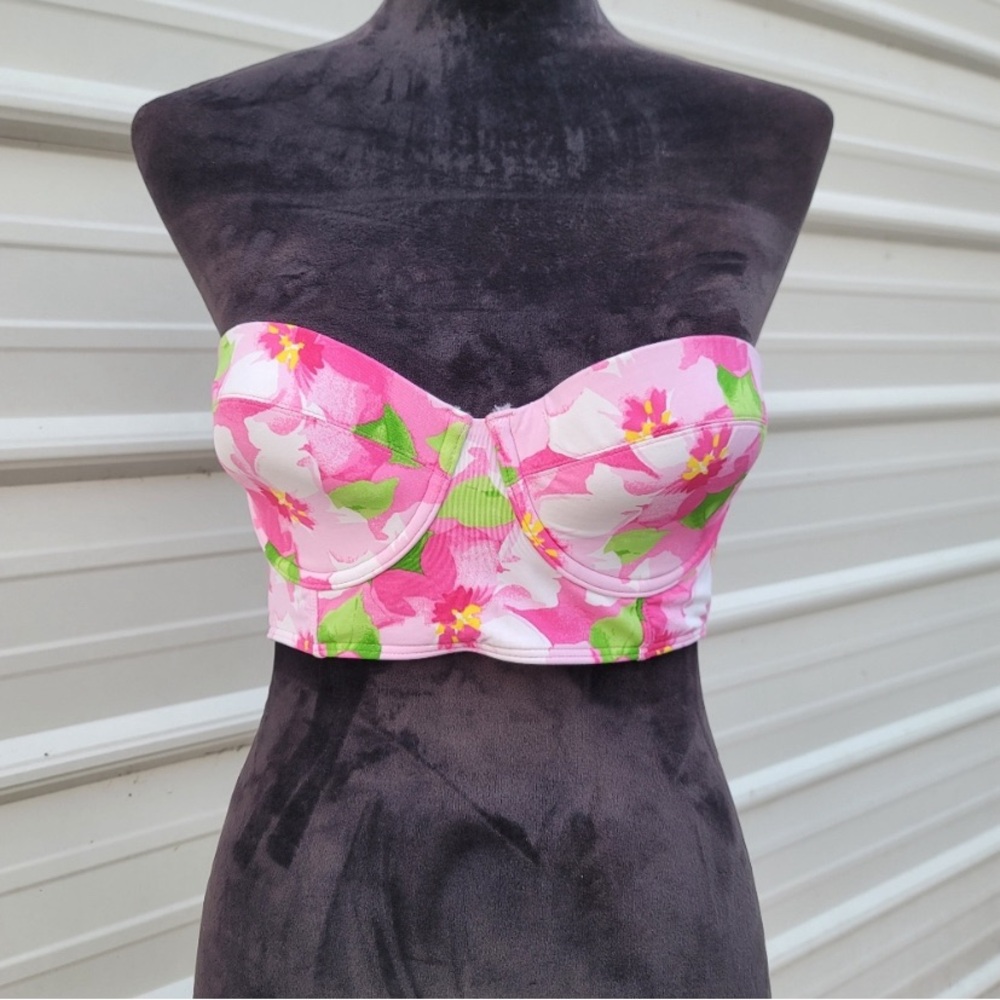 Gilly Hicks Pink Floral Bathing Suit Top Size Large 💖🌺🌸